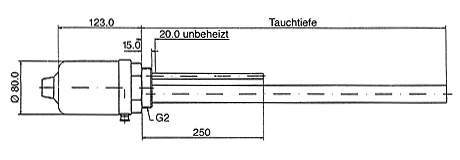 Electrical cartridge heater with diameter 36 mm and welded-in steel tube and ceramic heating element