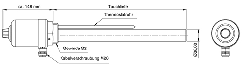 Electrical cartridge heater with external temperature setting TA