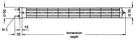 Technical drawing of an ceramic heating element 36 mm