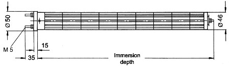 Technical drawing of ceramic heating elements 46 mm