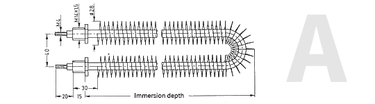 Technical drawing of finned tubular heater A