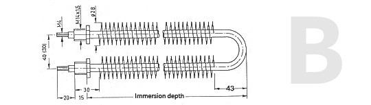 Finned tubular heater B technical drawing Technical drawing of finned tubular heater B