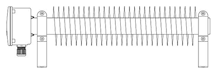 Finned tube heater B technical drawing Technical drawing of finned space heater B with thermostat